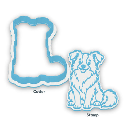 Border Collie separate cookie cutter and matching embosser