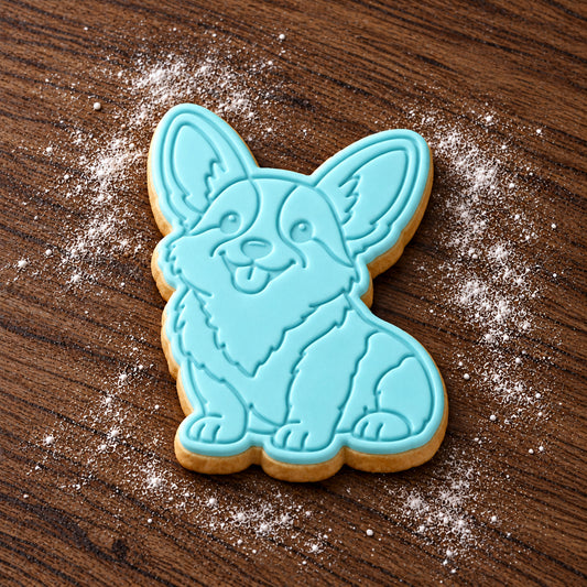 Corgi decorated fondant cookie
