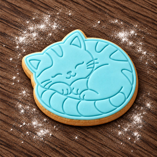 Curled Up Cat decorated fondant cookie