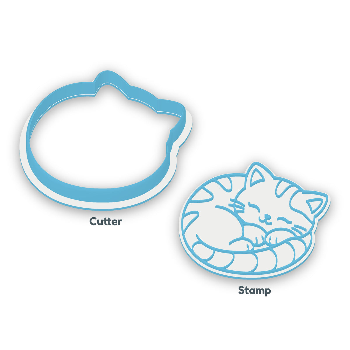 Curled Up Cat separate cookie cutter and matching embosser