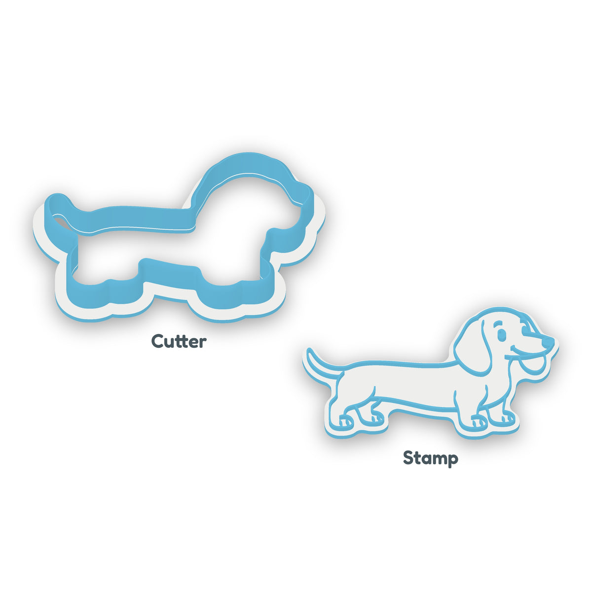 Dachshund separate cookie cutter and matching embosser