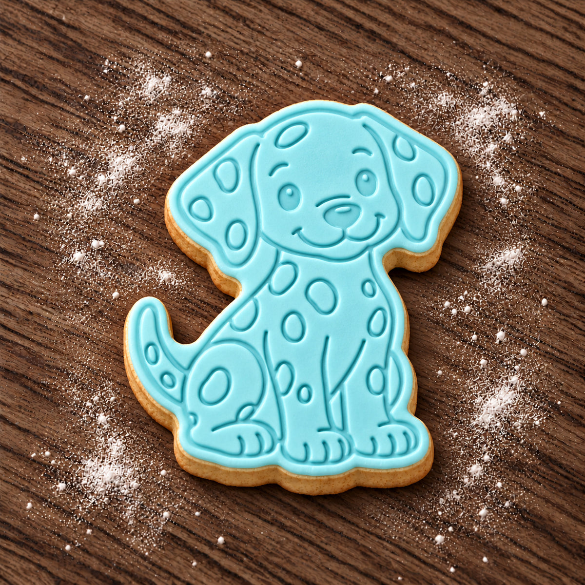 Dalmatian decorated fondant cookie