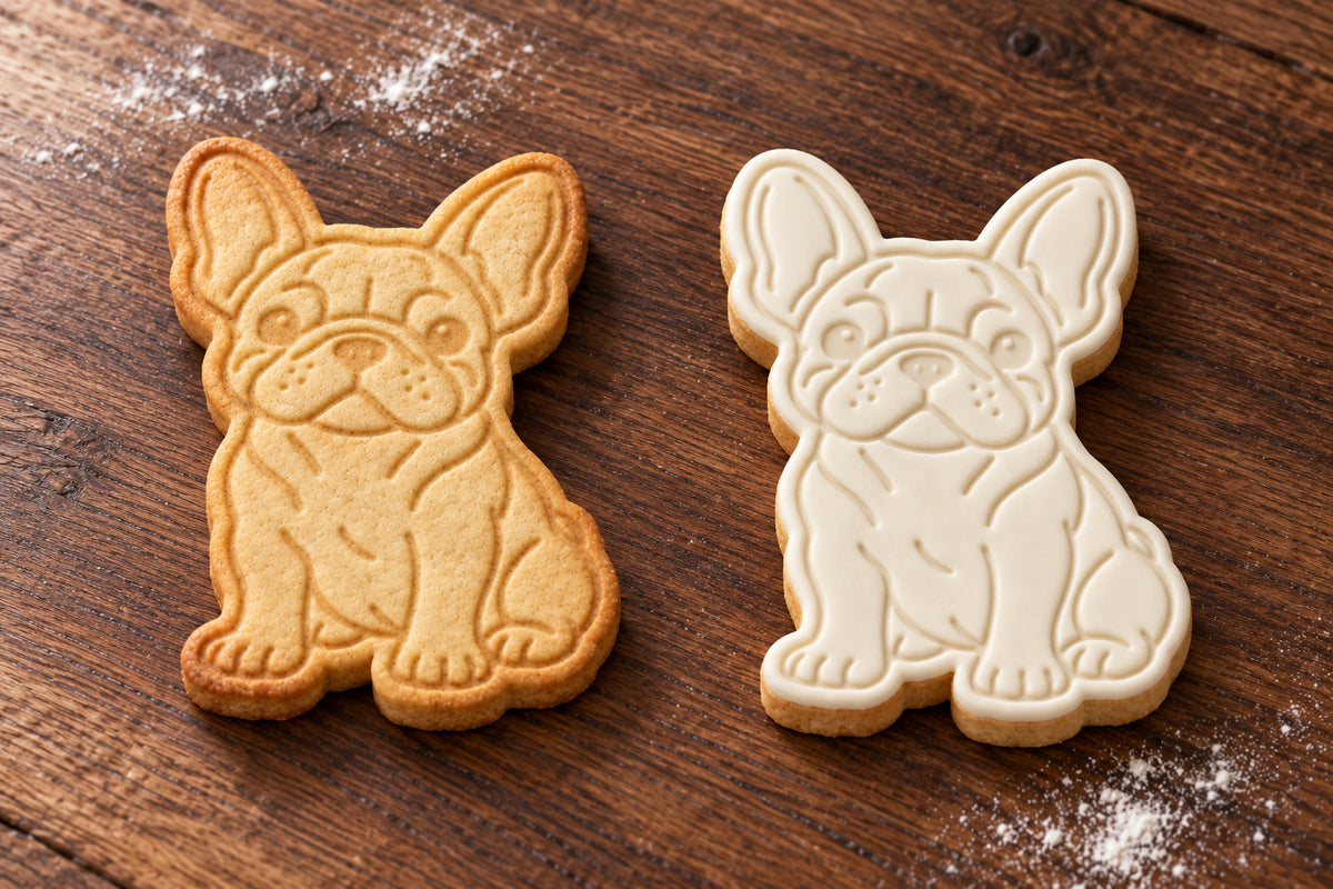 French Bulldog plain and white fondant cookie examples