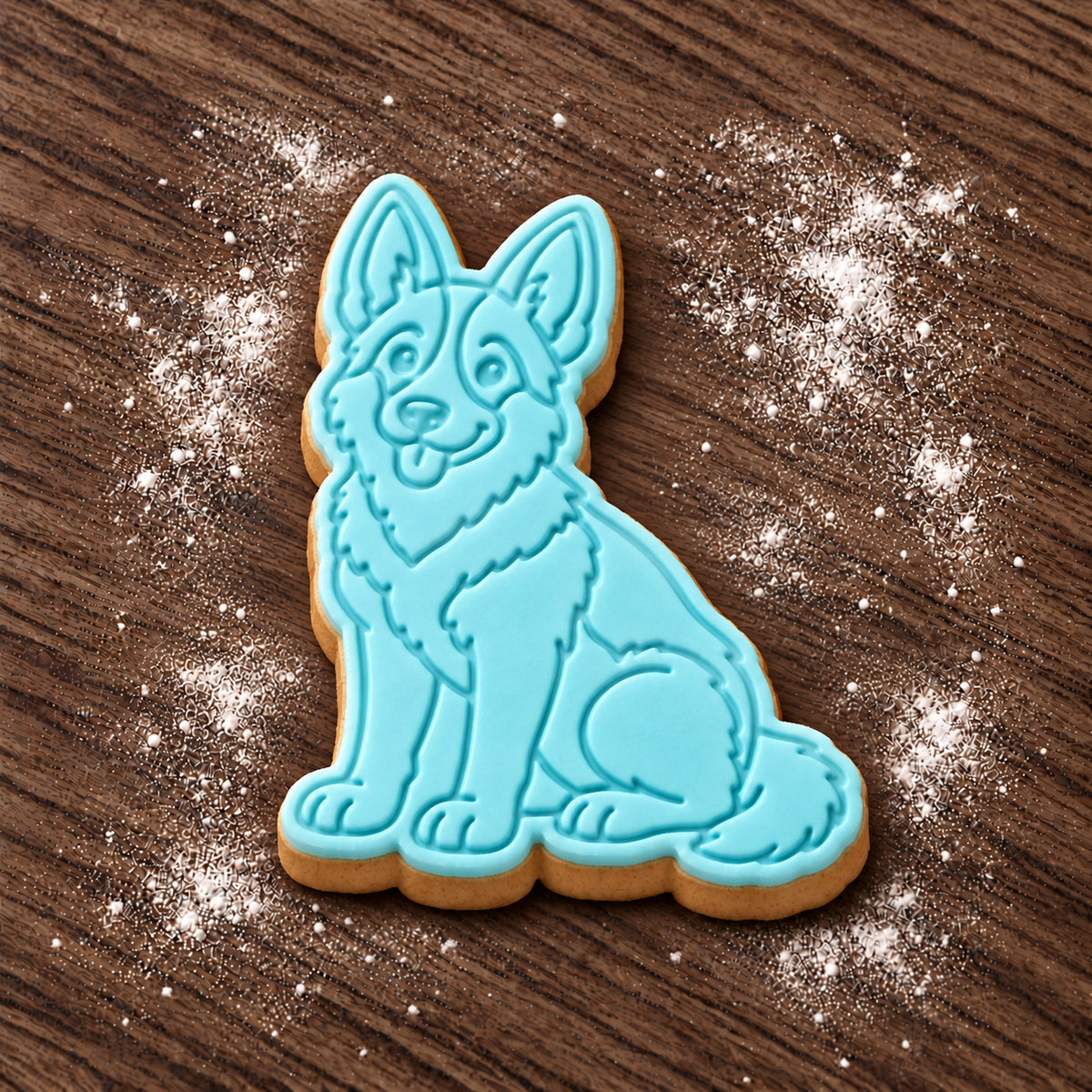 German Shepherd decorated fondant cookie