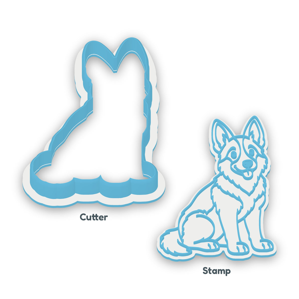 German Shepherd separate cookie cutter and matching embosser