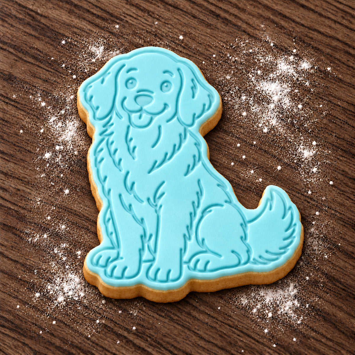 Golden Retriever decorated fondant cookie