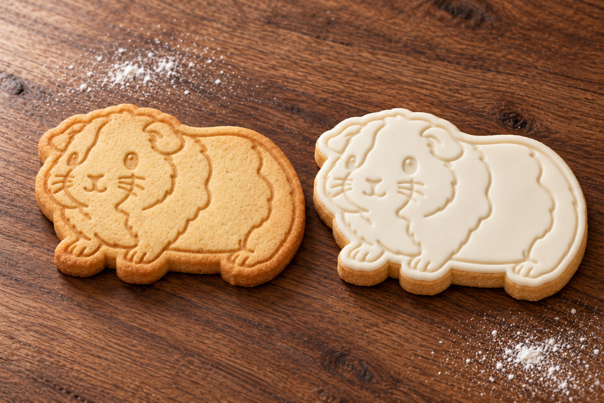 Guinea Pig plain and white fondant cookie examples