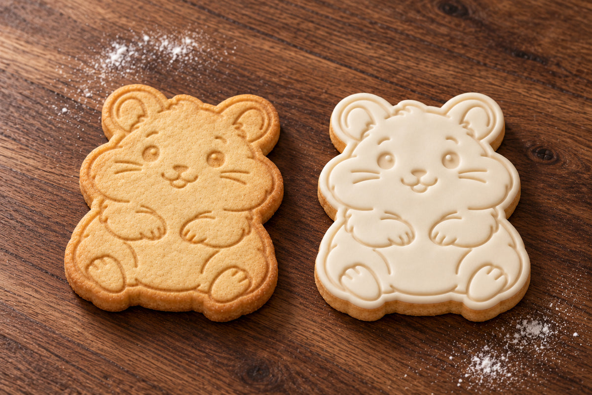 Hamster plain and white fondant cookie examples