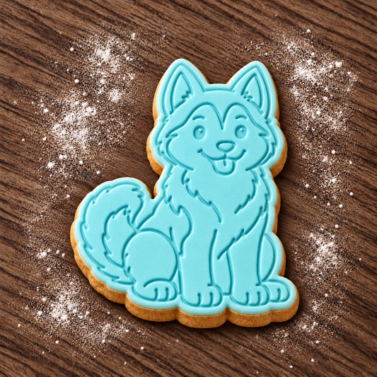 Husky decorated fondant cookie