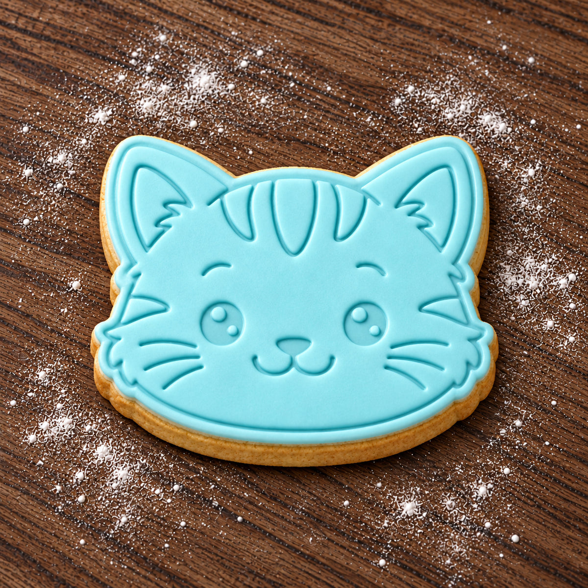 Kitten Face decorated fondant cookie