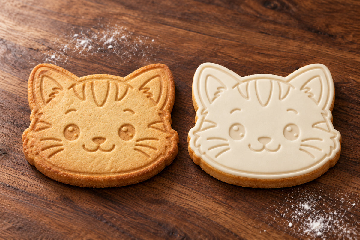 Kitten Face plain and white fondant cookie examples