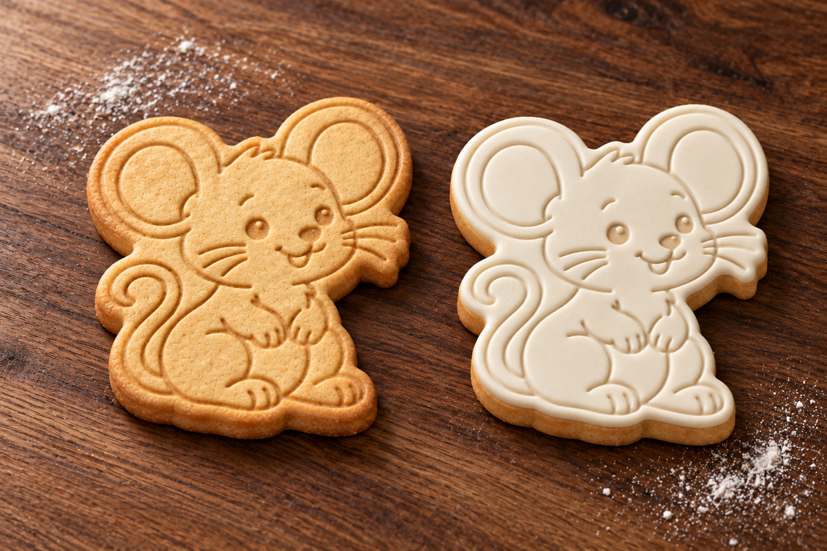 Mouse plain and white fondant cookie examples
