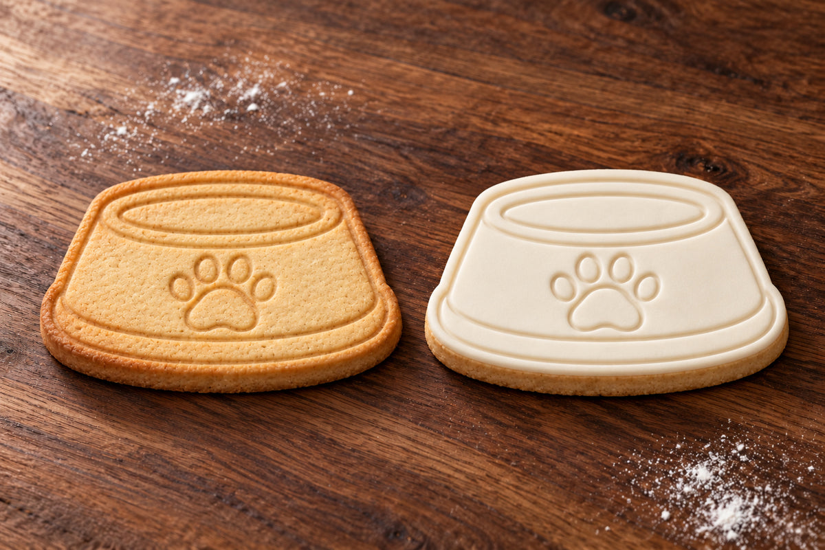 Pet Bowl plain and white fondant cookie examples
