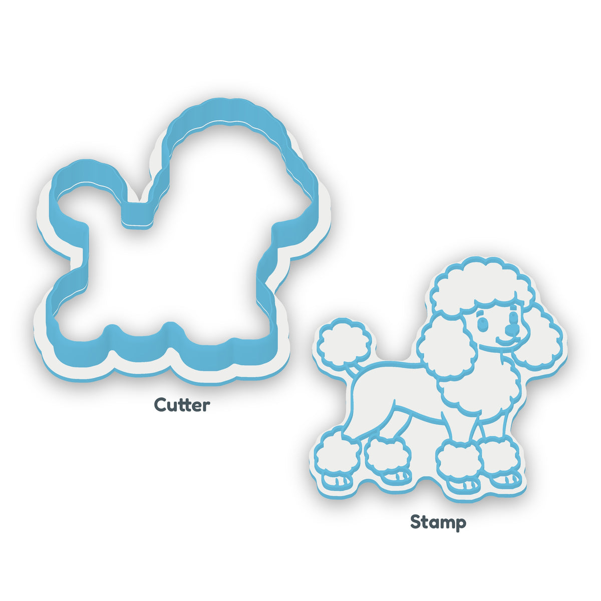 Poodle separate cookie cutter and matching embosser