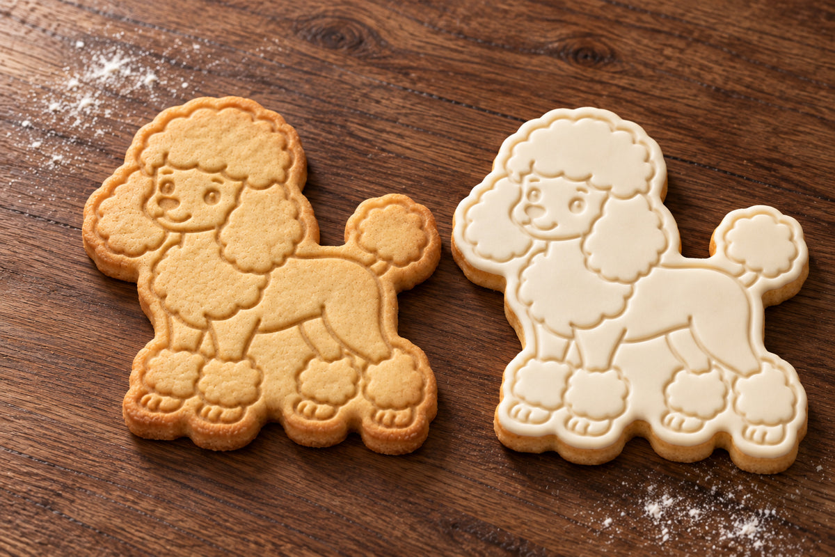 Poodle plain and white fondant cookie examples