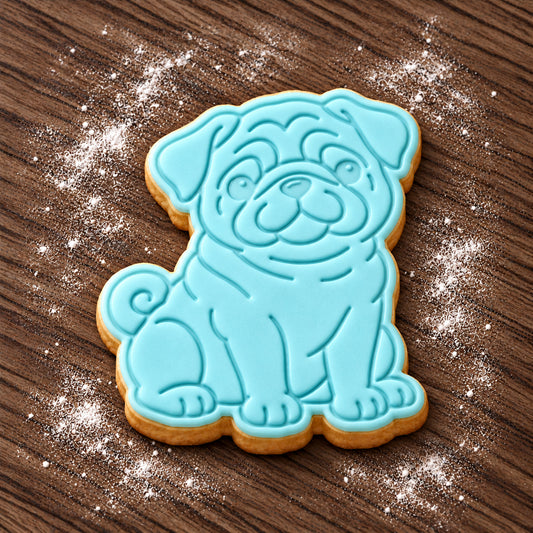 Pug decorated fondant cookie