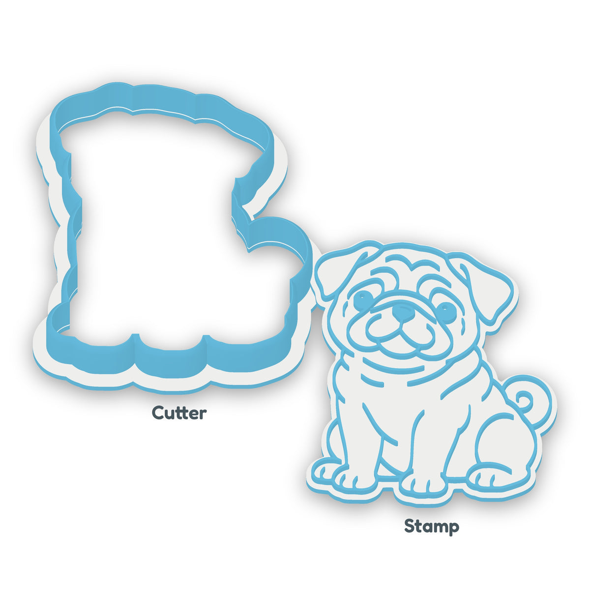 Pug separate cookie cutter and matching embosser