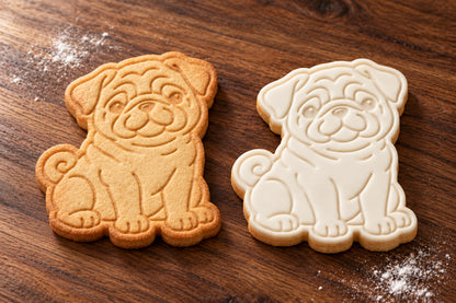 Pug plain and white fondant cookie examples
