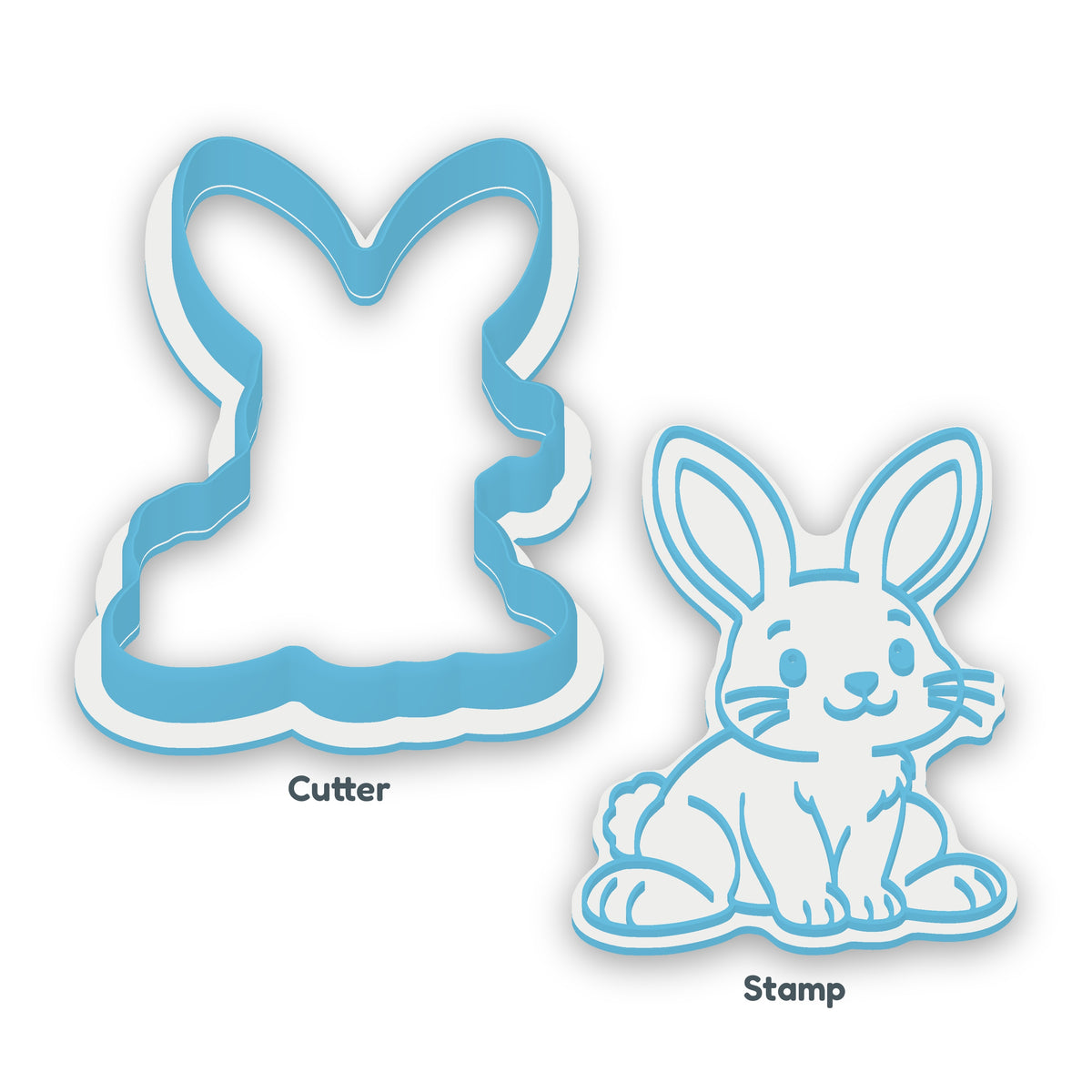 Rabbit separate cookie cutter and matching embosser