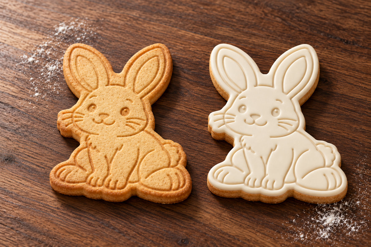 Rabbit plain and white fondant cookie examples