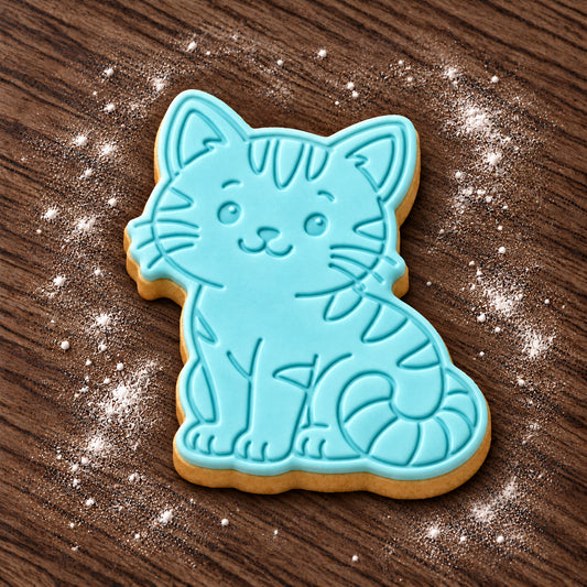 Sitting Cat decorated fondant cookie