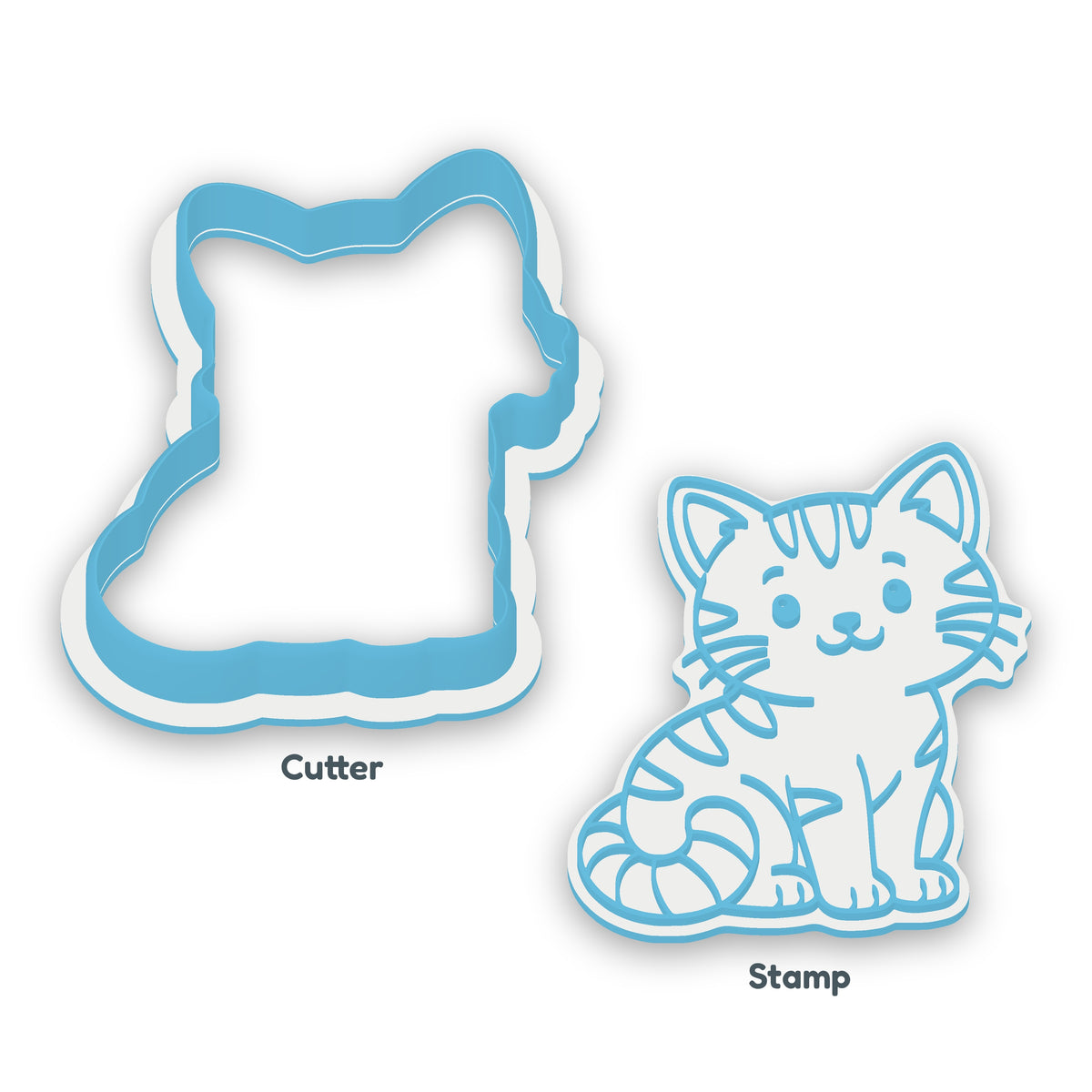Sitting Cat separate cookie cutter and matching embosser