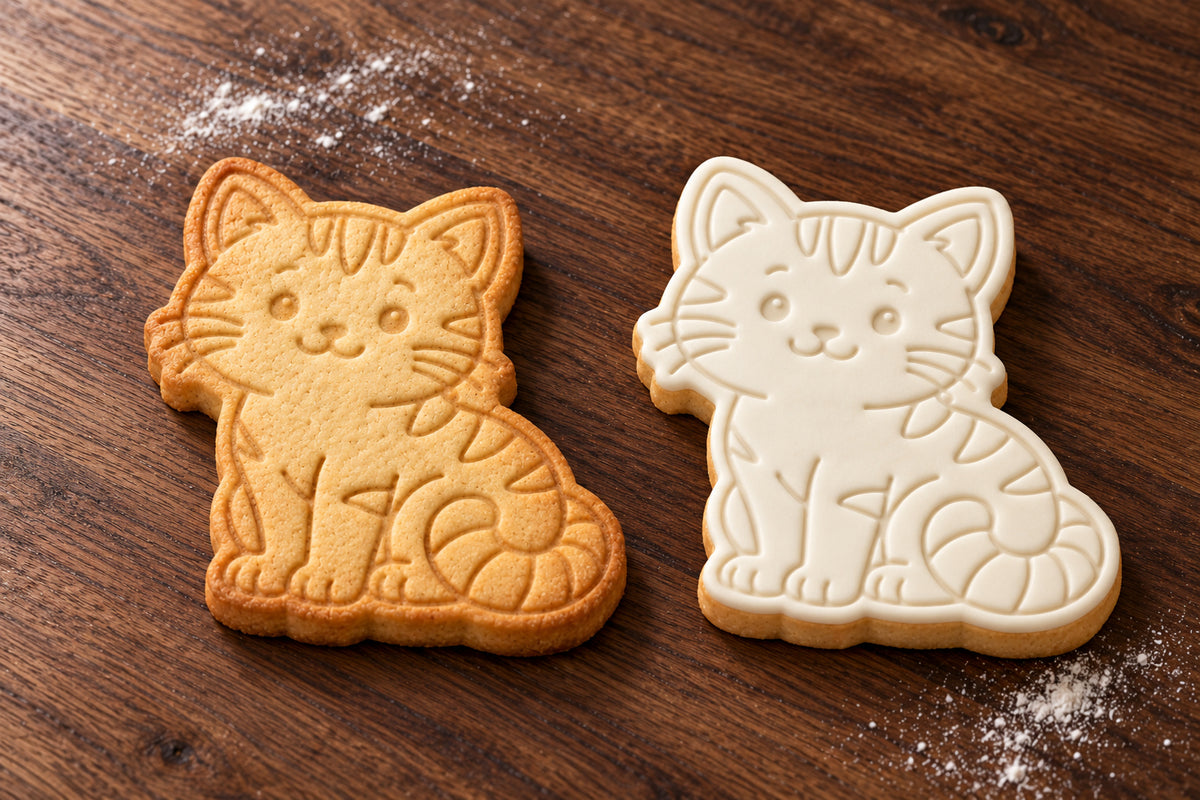 Sitting Cat plain and white fondant cookie examples