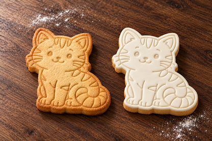Sitting Cat plain and white fondant cookie examples