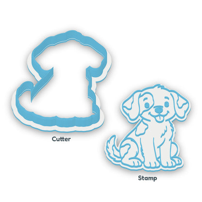 Sitting Dog separate cookie cutter and matching embosser