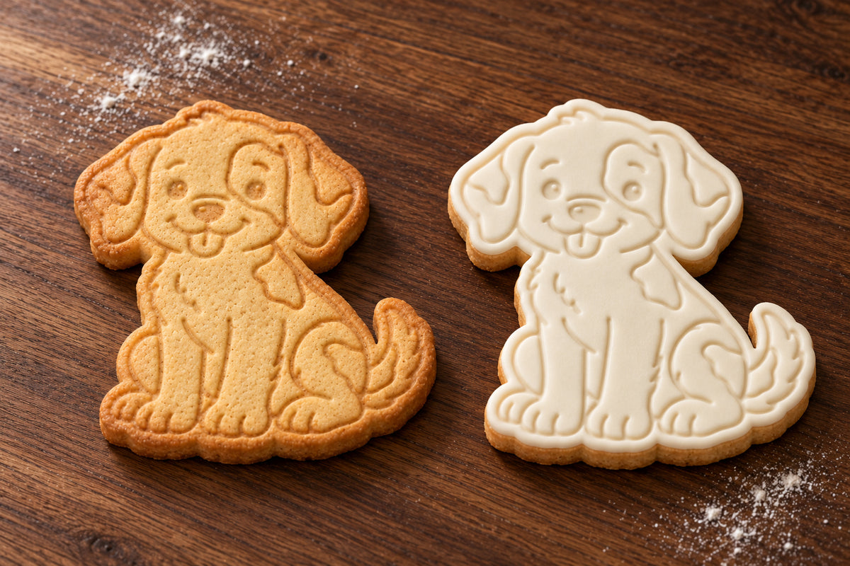 Sitting Dog plain and white fondant cookie examples