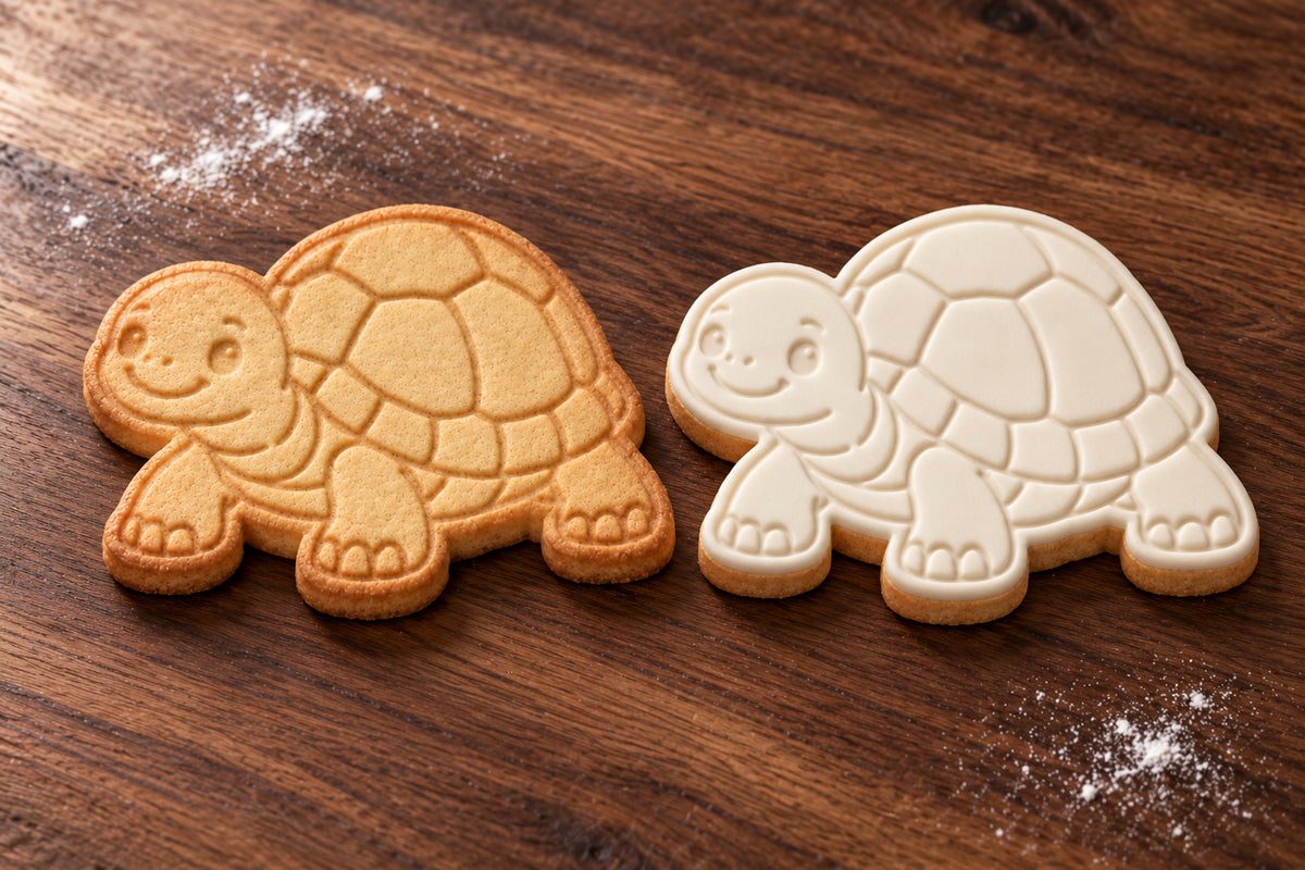 Turtle plain and white fondant cookie examples