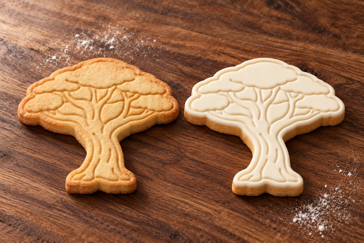 Acacia Tree plain and white fondant cookie examples