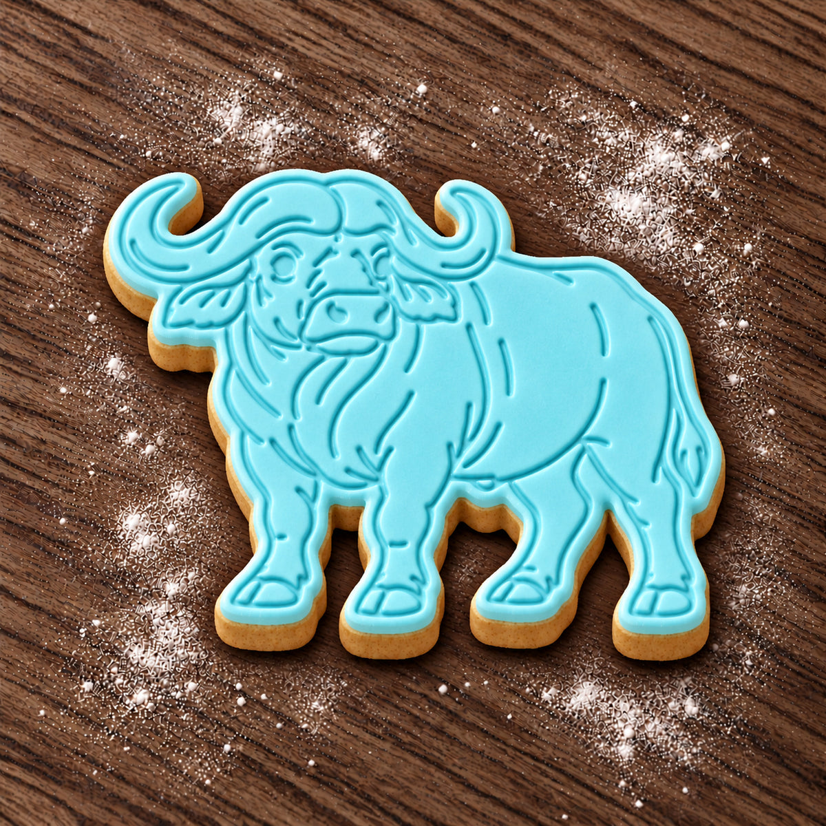 African Buffalo decorated fondant cookie