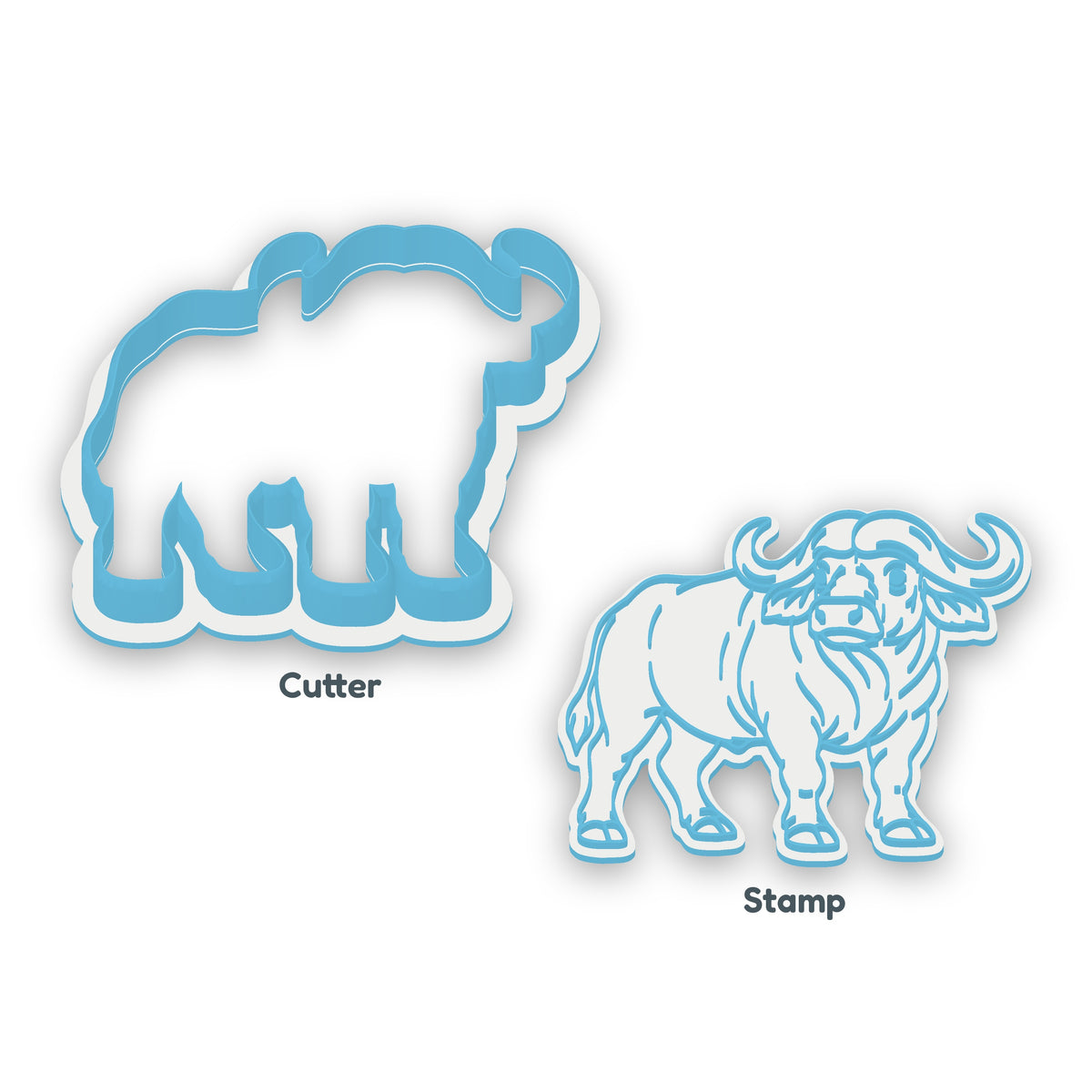 African Buffalo separate cookie cutter and matching embosser