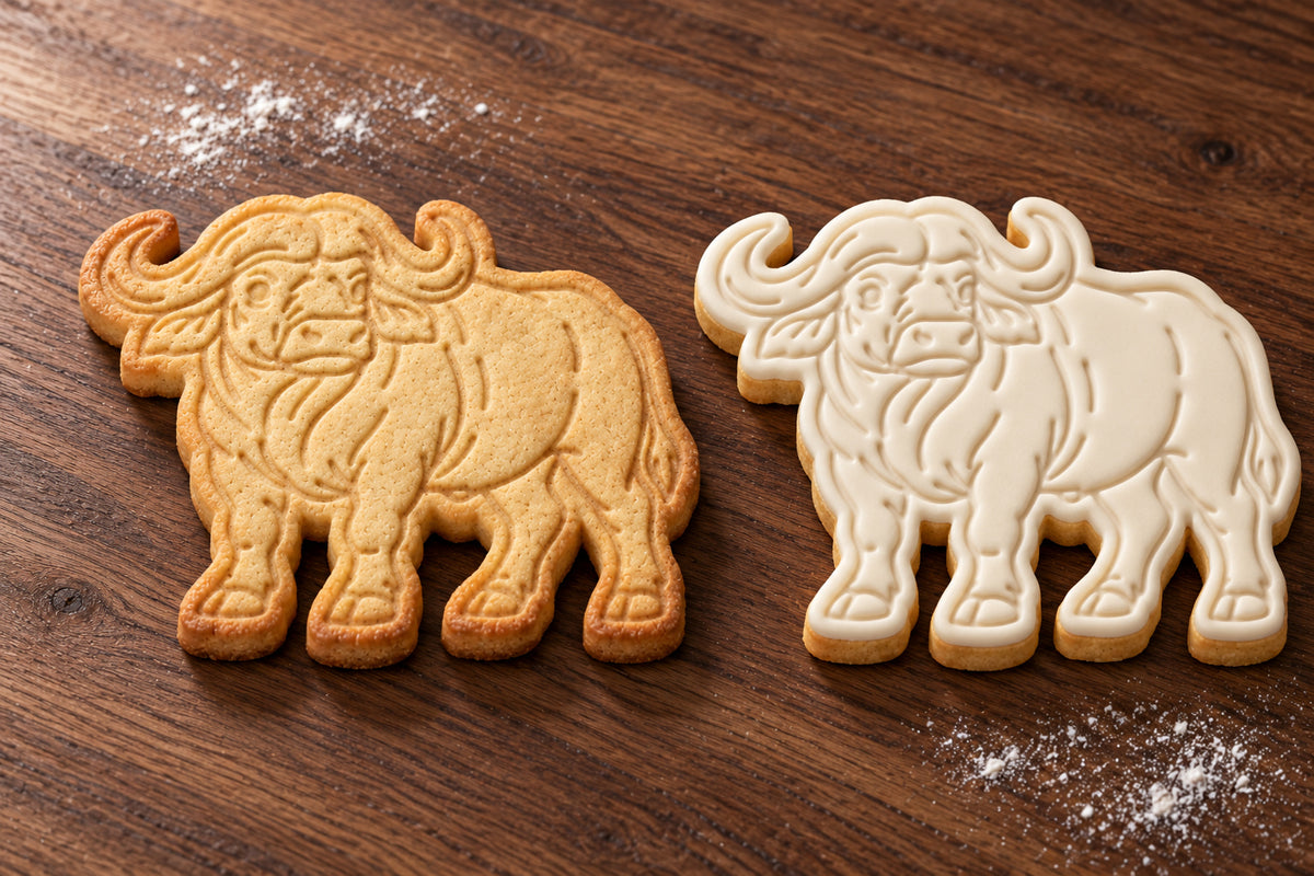 African Buffalo plain and white fondant cookie examples