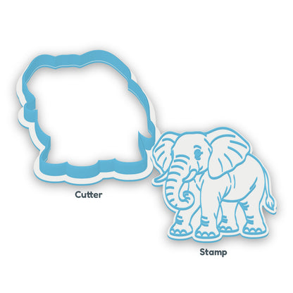 African Elephant separate cookie cutter and matching embosser