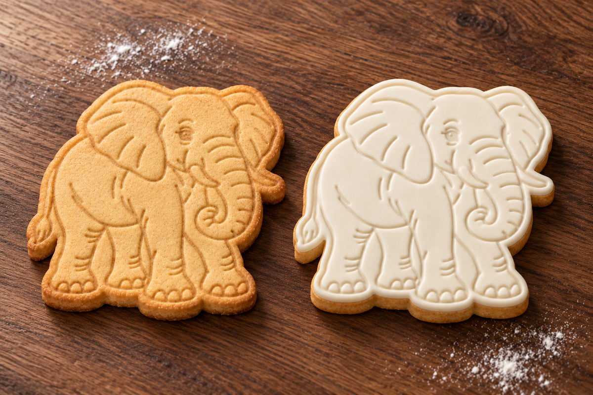 African Elephant plain and white fondant cookie examples