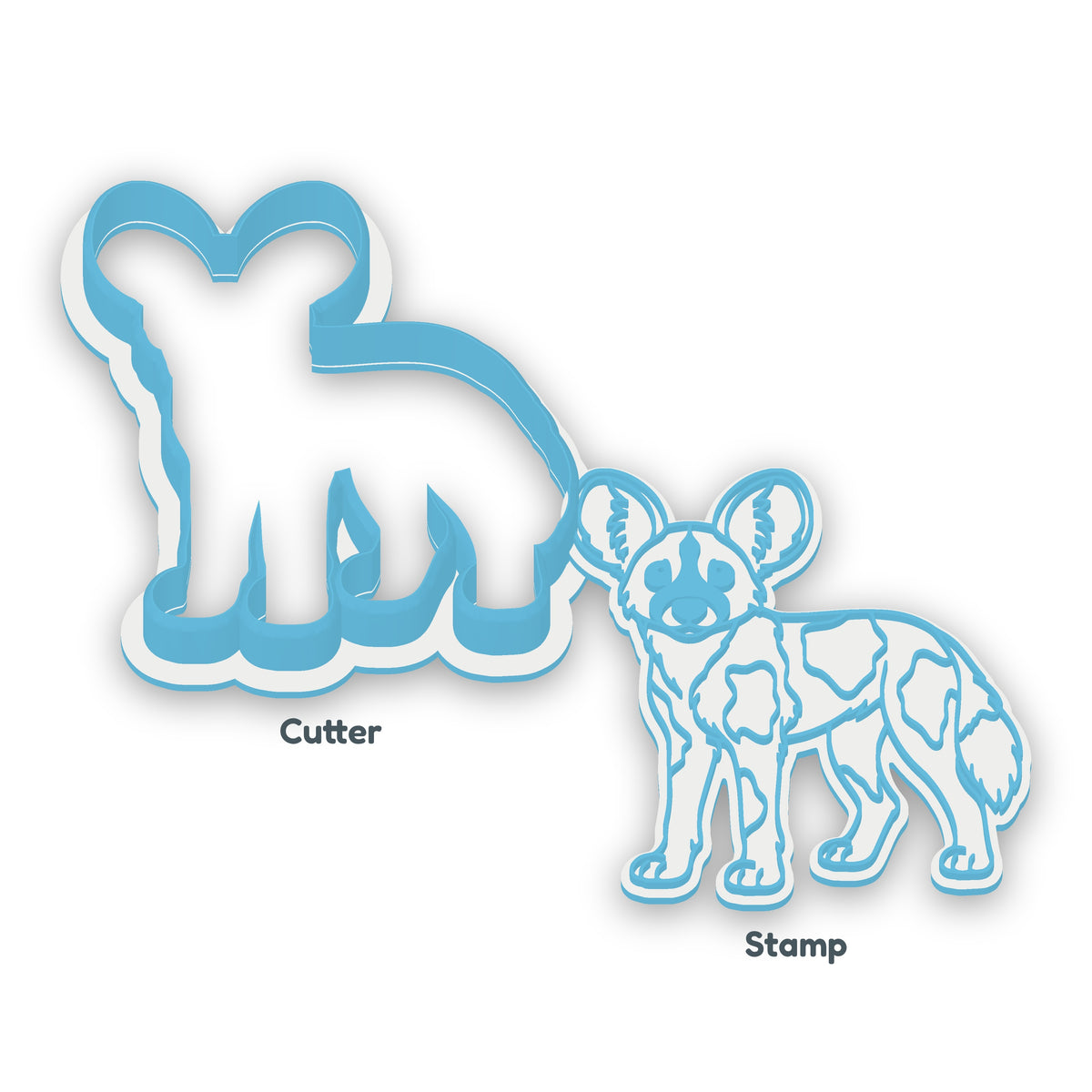 African Wild Dog separate cookie cutter and matching embosser