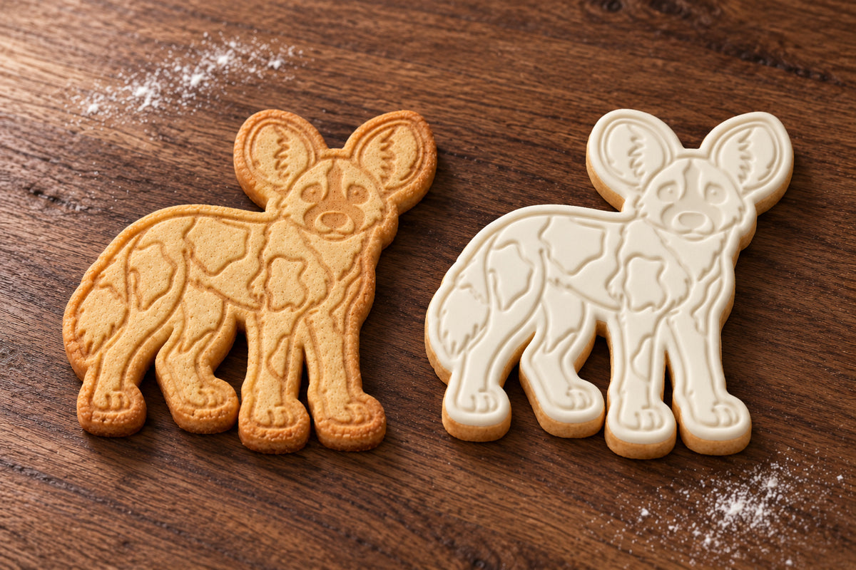 African Wild Dog plain and white fondant cookie examples