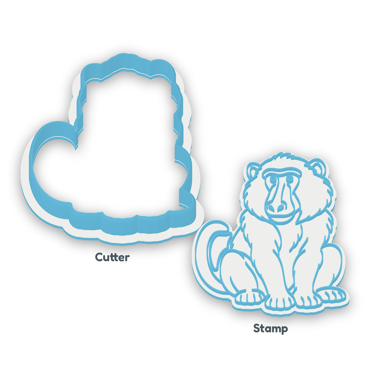 Baboon separate cookie cutter and matching embosser