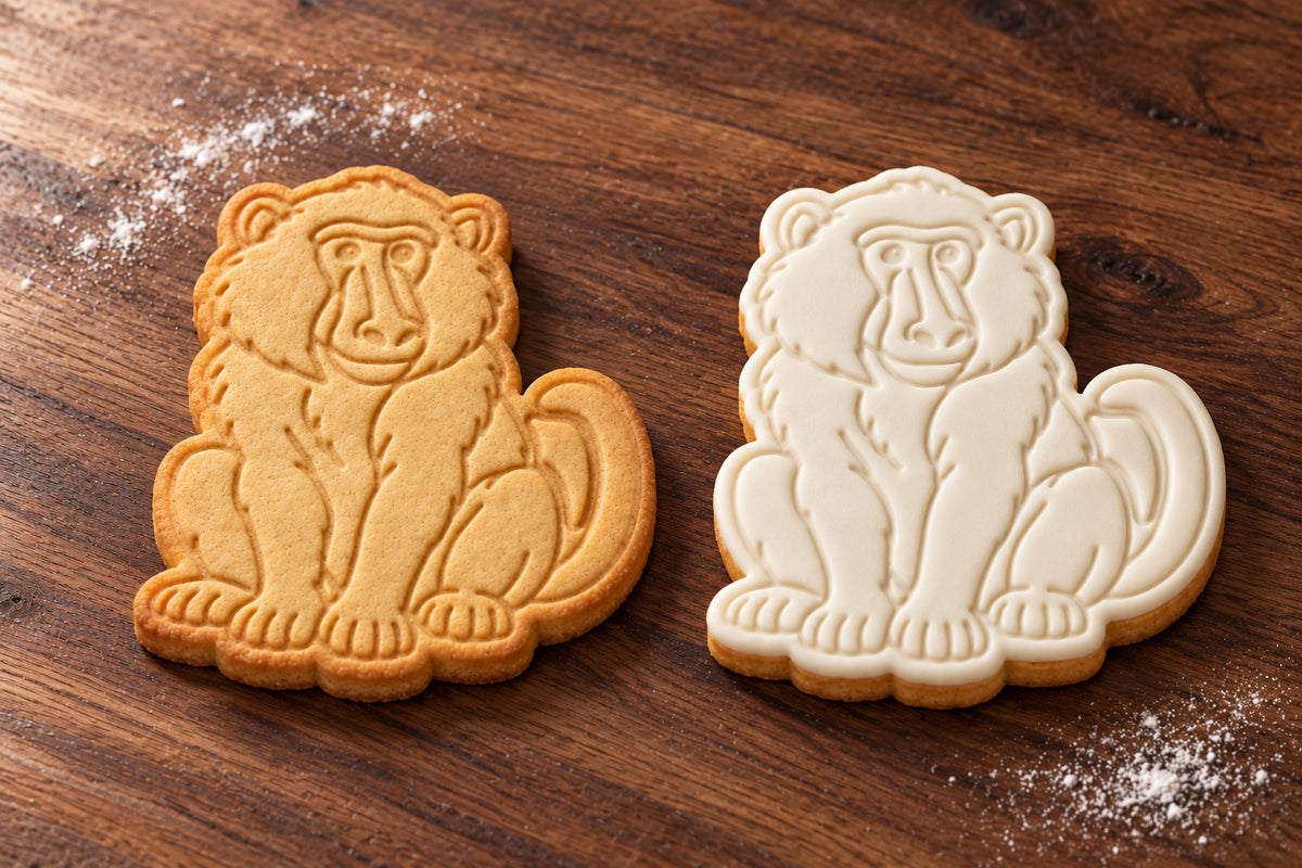 Baboon plain and white fondant cookie examples
