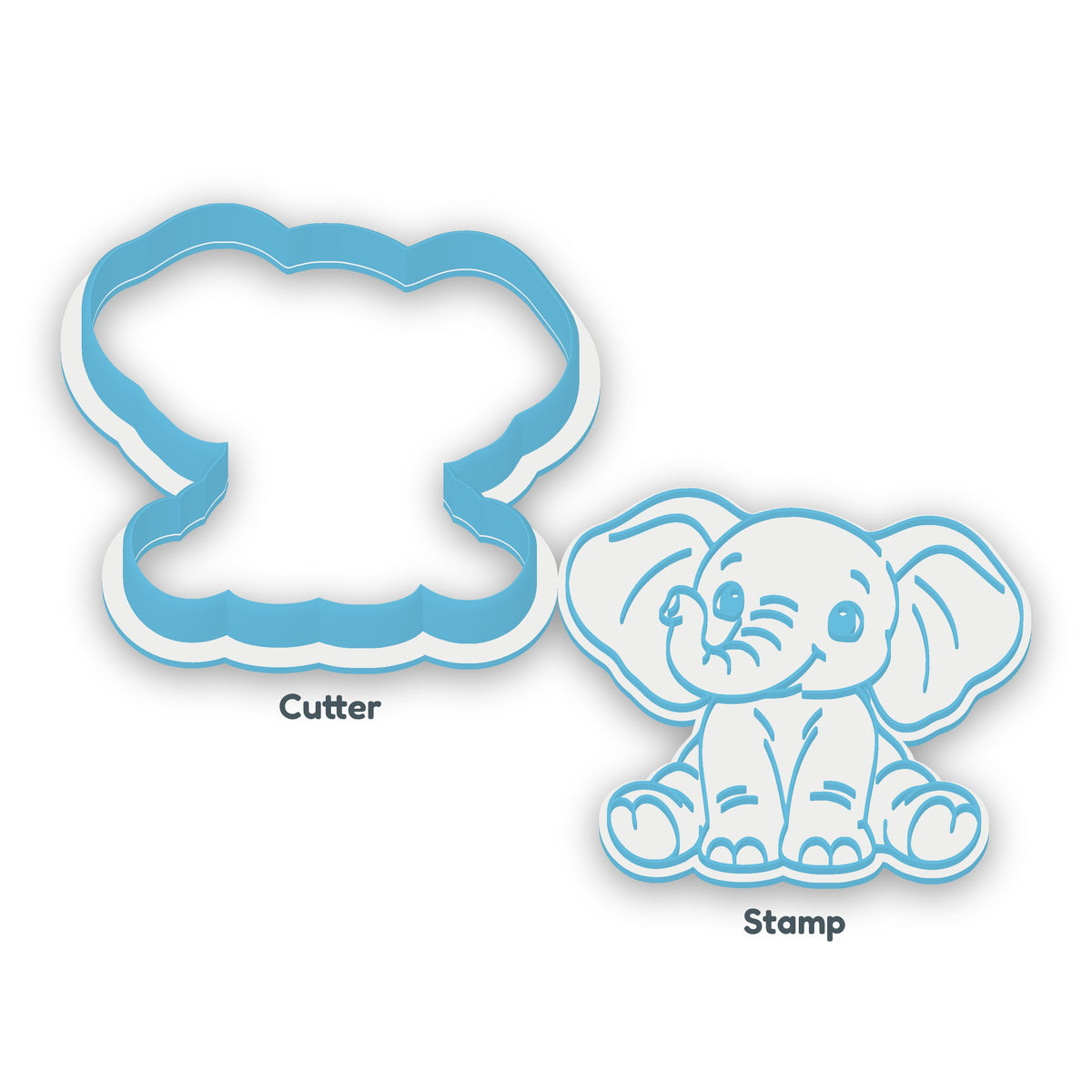 Baby Elephant separate cookie cutter and matching embosser