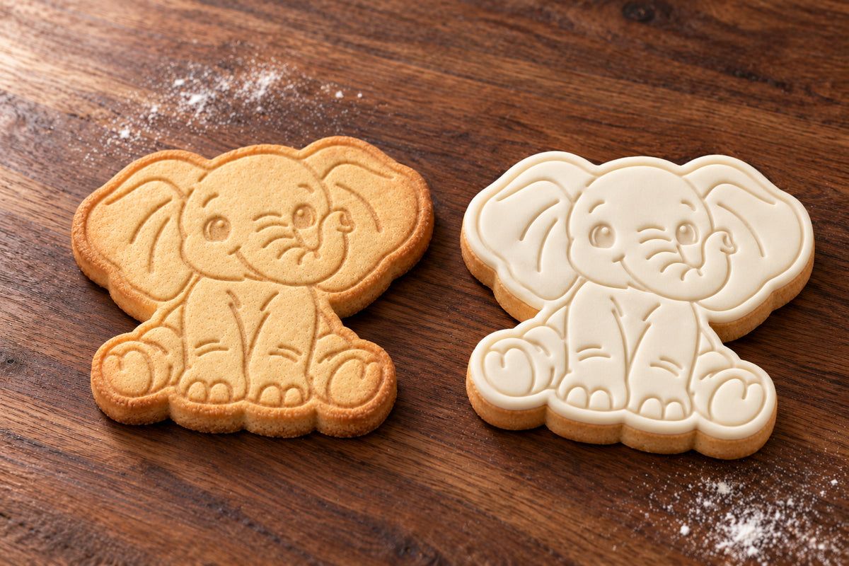 Baby Elephant plain and white fondant cookie examples