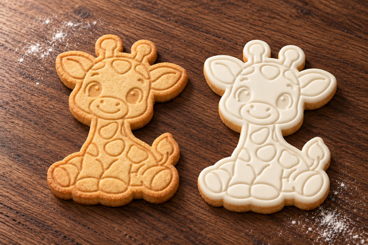 Baby Giraffe plain and white fondant cookie examples