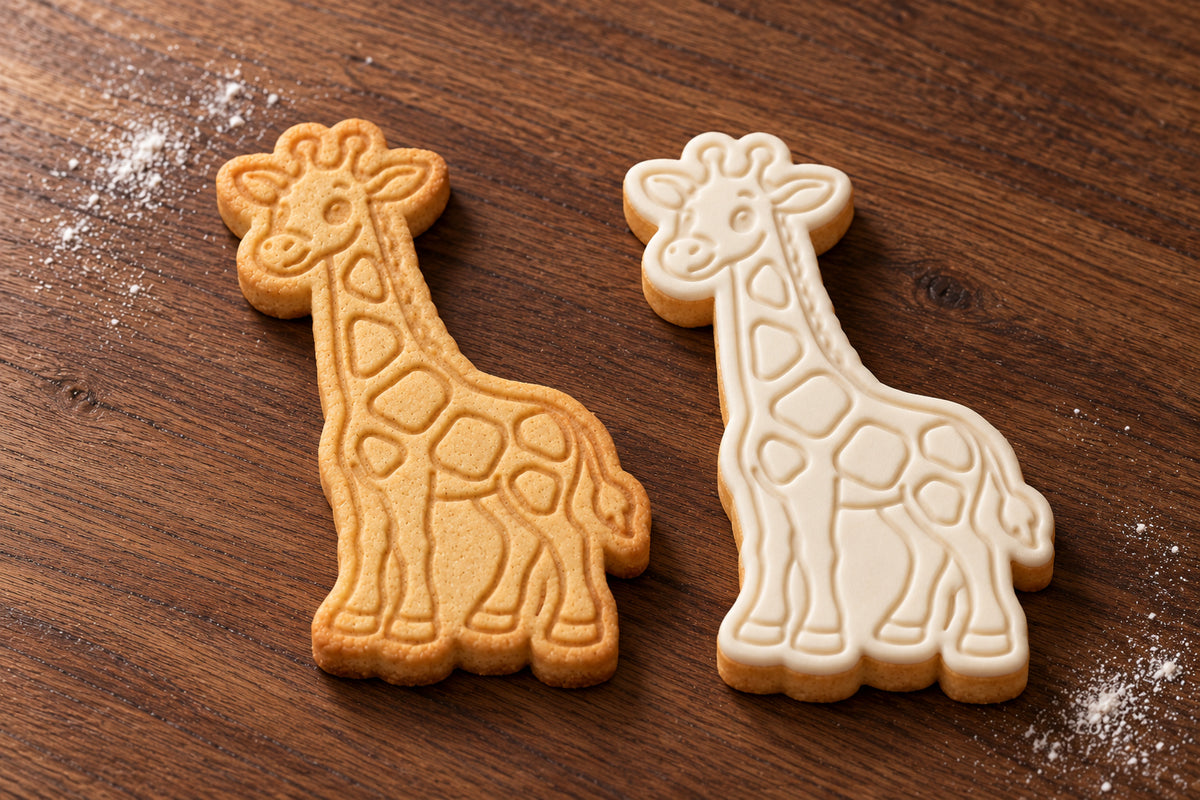 Giraffe plain and white fondant cookie examples