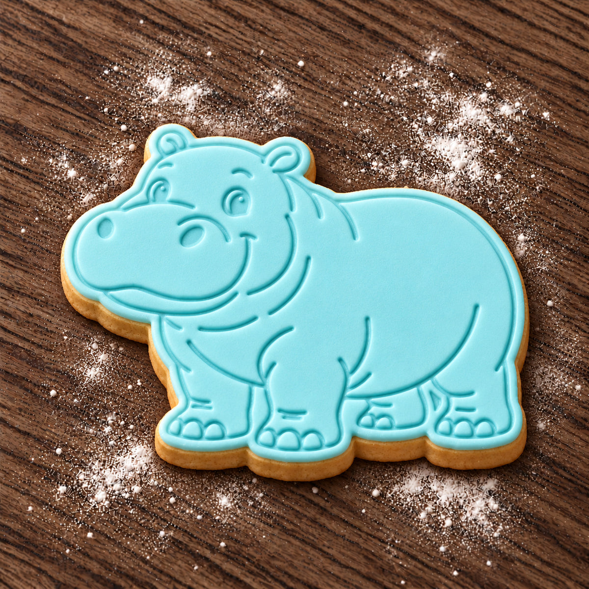 Hippopotamus decorated fondant cookie