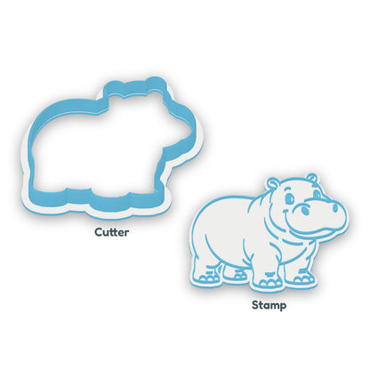 Hippopotamus separate cookie cutter and matching embosser