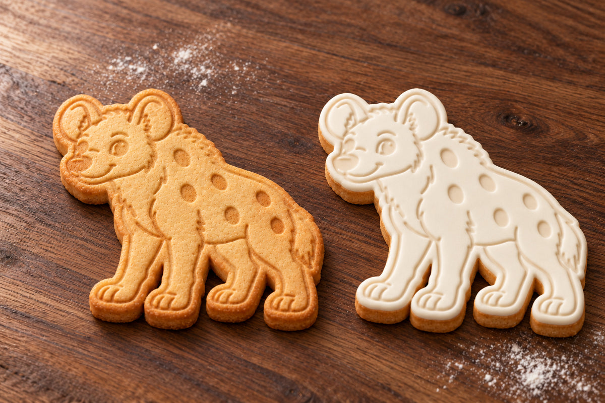 Hyena plain and white fondant cookie examples