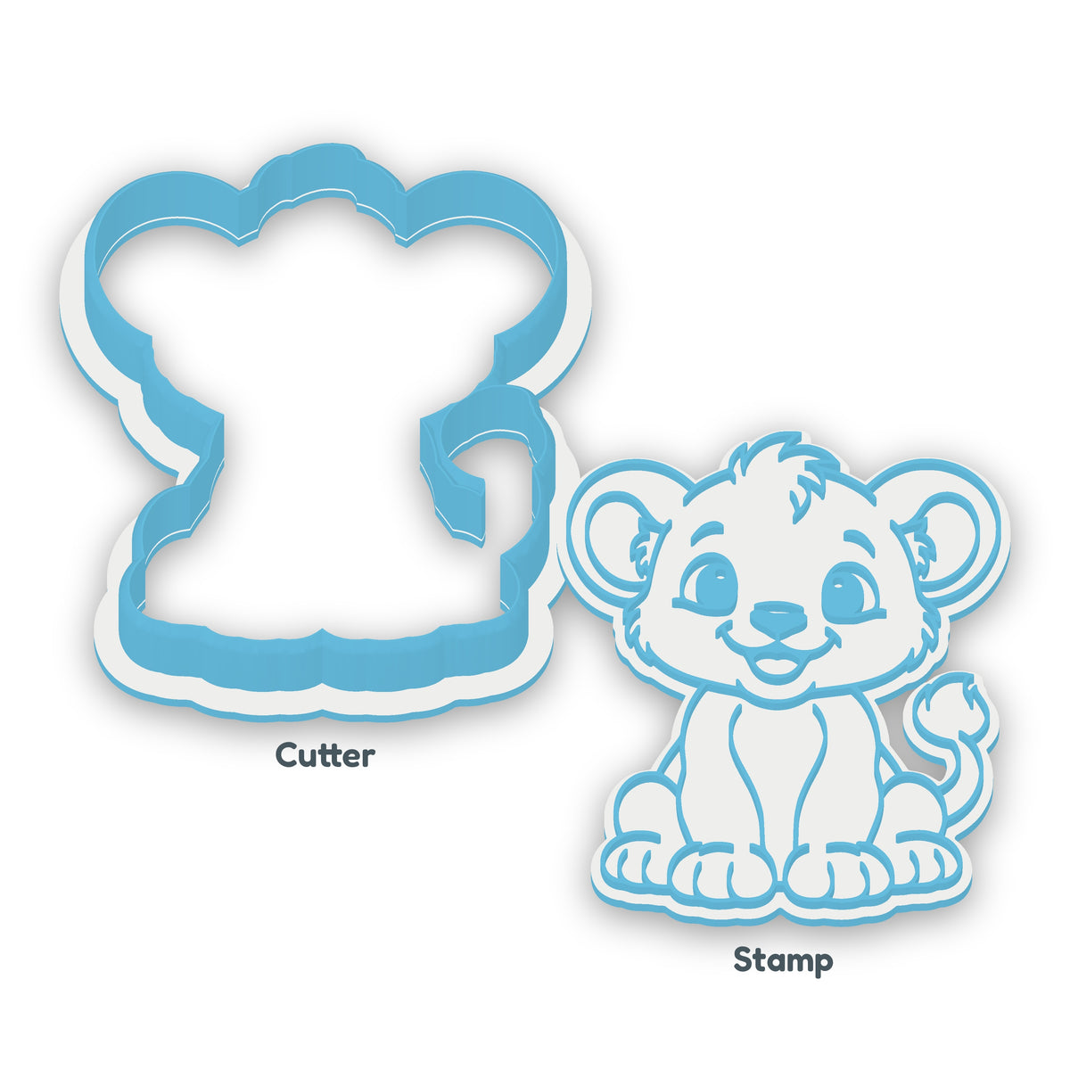 Lion Cub separate cookie cutter and matching embosser