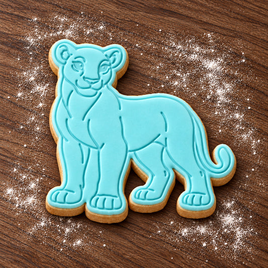 Lioness decorated fondant cookie